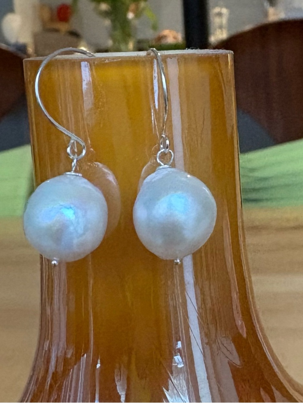Classic White Freshwater Pearl Drop Earrings in Sterling Silver Handmade